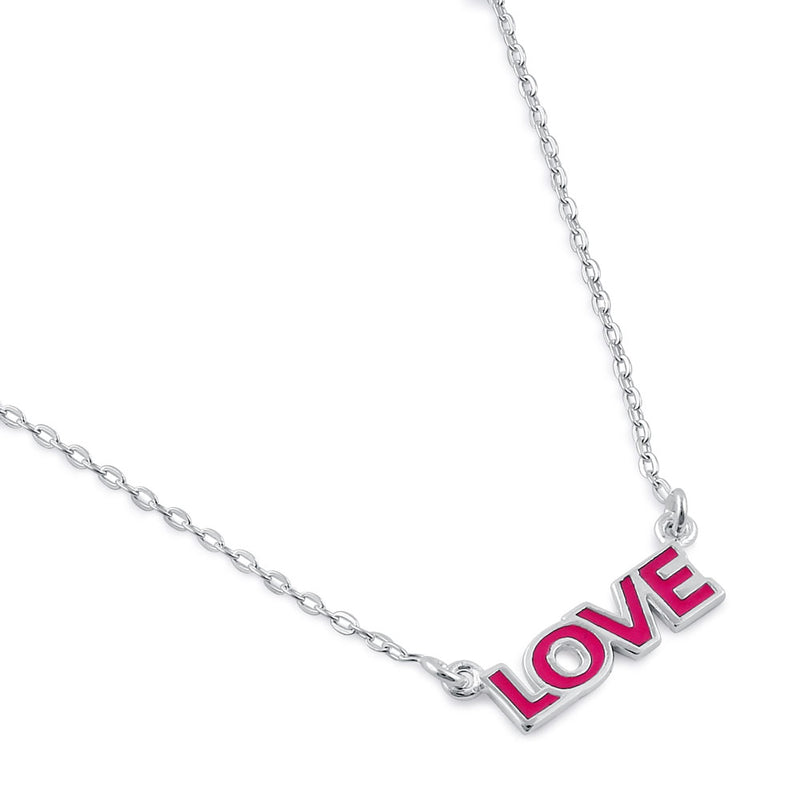 Sterling Silver Pink Enamel Love Necklace