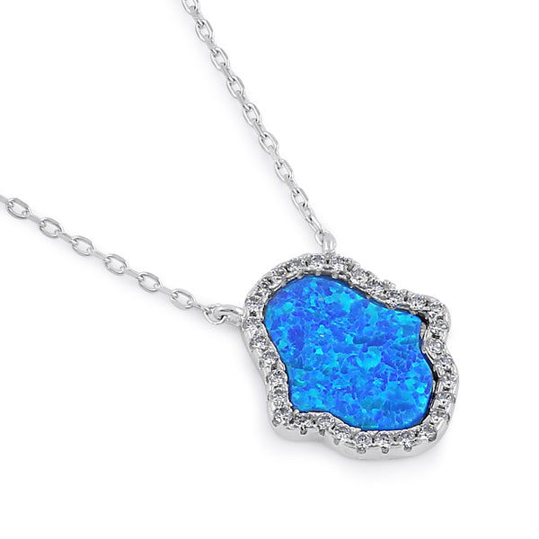 Sterling Silver Clear CZ and Blue Opal Hamsa Necklace