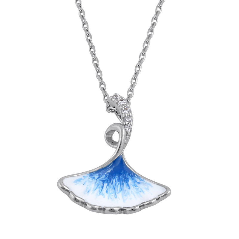 Sterling Silver Blue and White Enamel Shell CZ Necklace