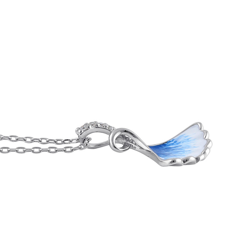 Sterling Silver Blue and White Enamel Shell CZ Necklace