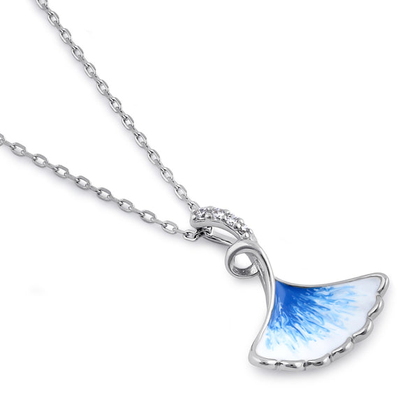 Sterling Silver Blue and White Enamel Shell CZ Necklace