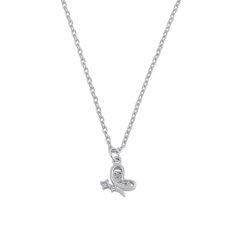 Sterling Silver Clear CZ Dainty Butterfly Necklace