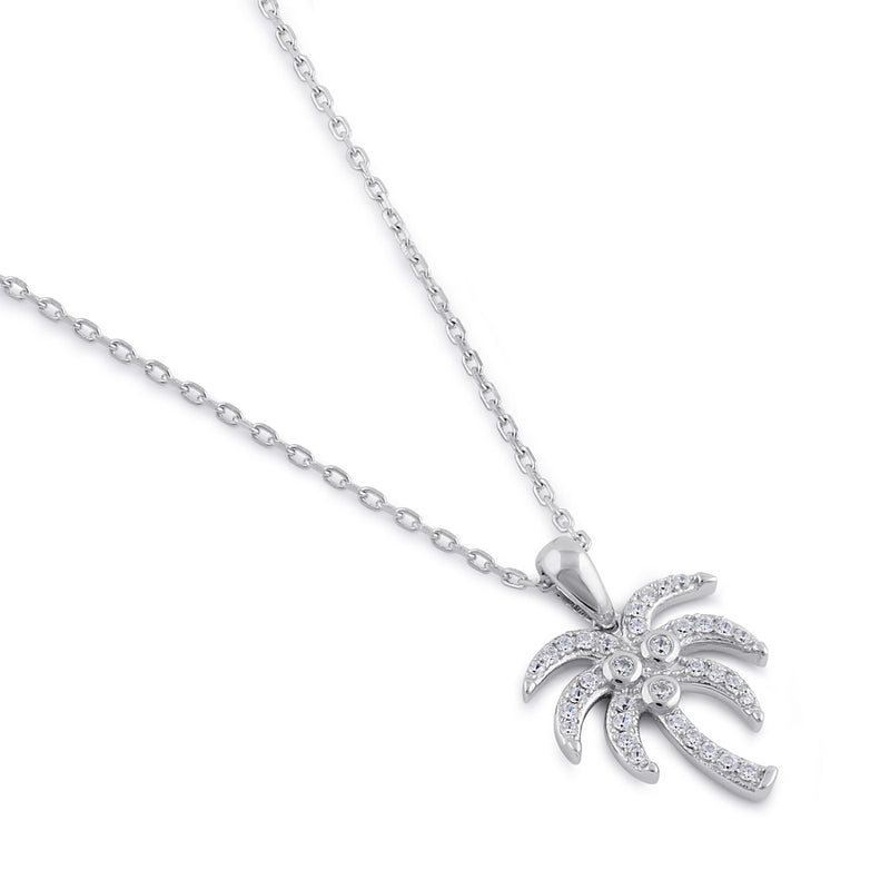Sterling Silver Clear CZ Palm Tree Necklace