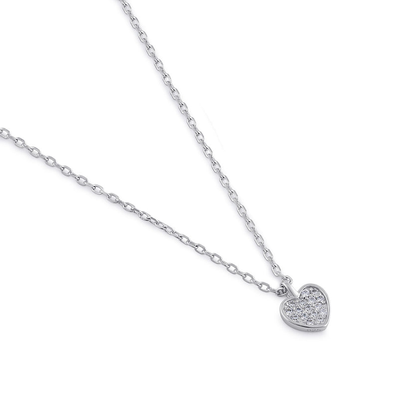 Sterling Silver Clear CZ Dainty Heart Necklace