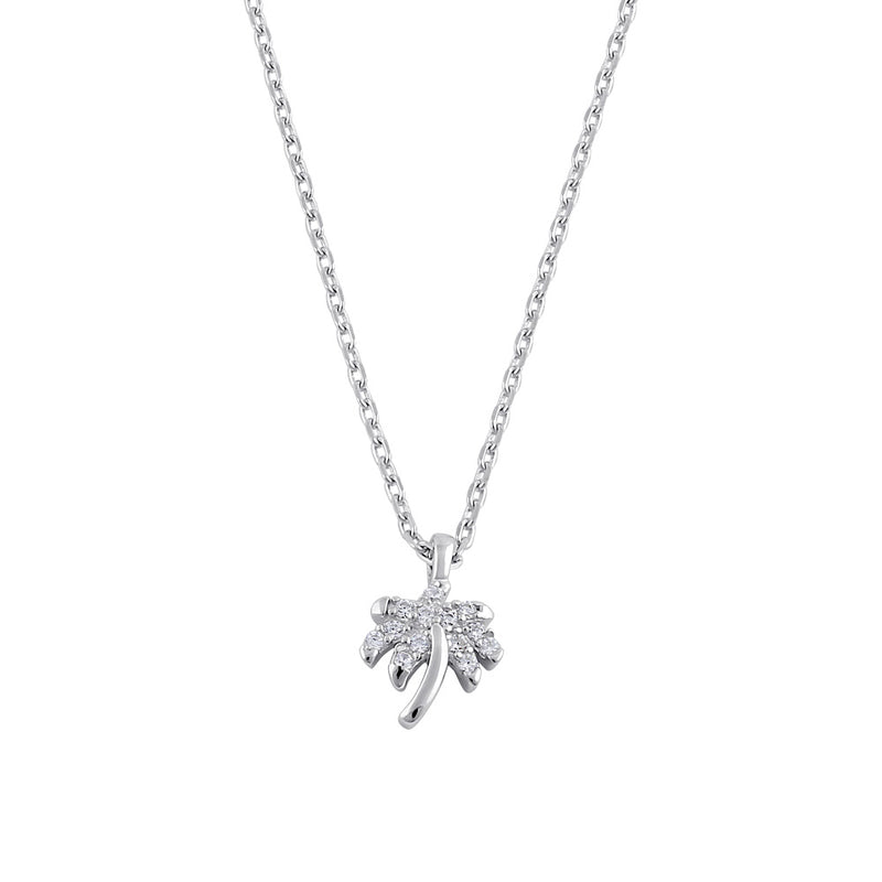 Sterling Silver Clear CZ Dainty Palm Tree Necklace