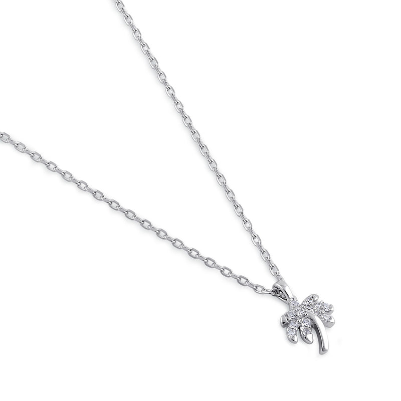 Sterling Silver Clear CZ Dainty Palm Tree Necklace