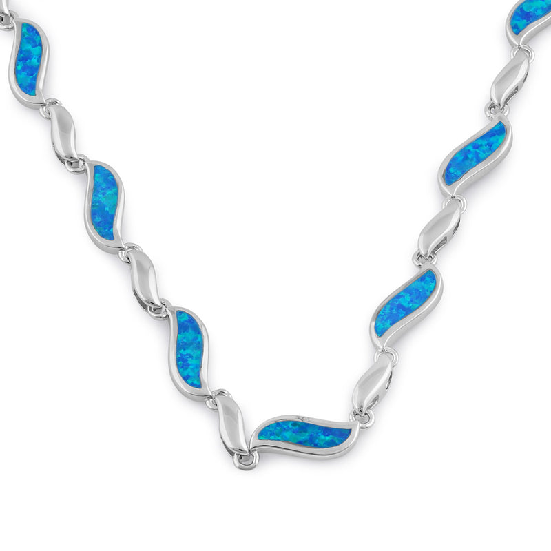 Sterling Silver Blue Opal Wave Necklace