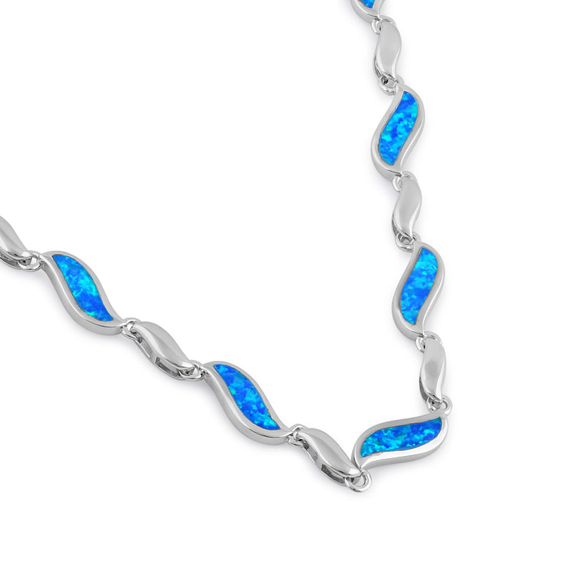 Sterling Silver Blue Opal Wave Necklace