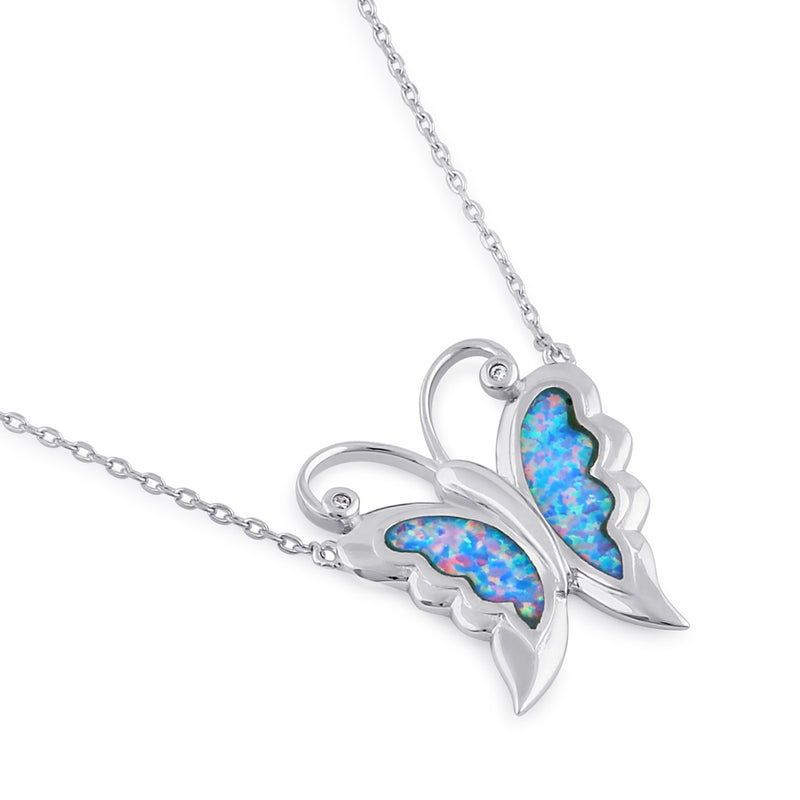 Sterling Silver Blue Lavender Butterfly Necklace