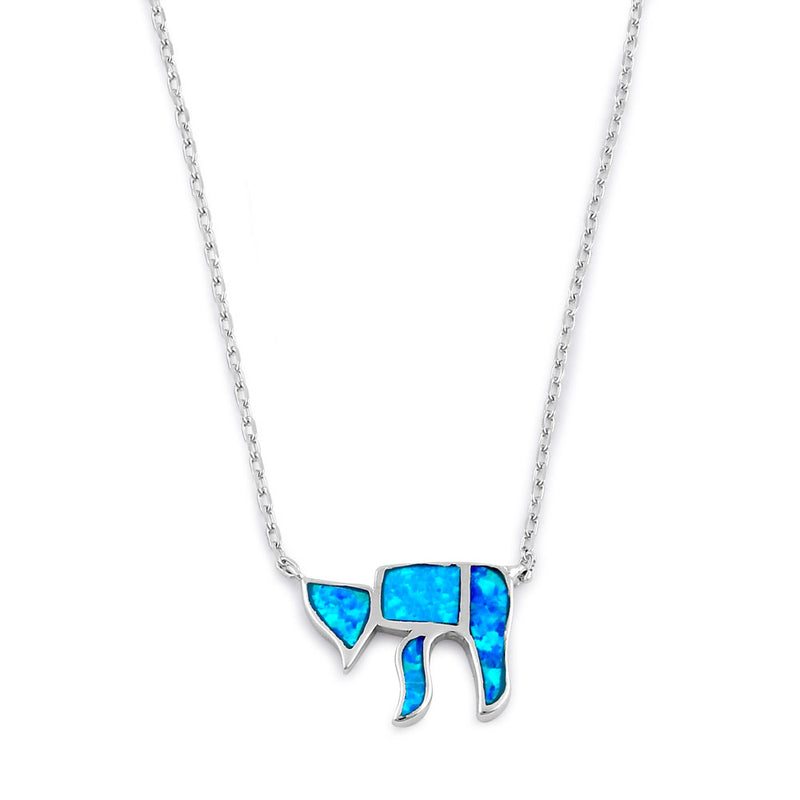 Sterling Silver Blue Lab Opal Health Symbol Necklace