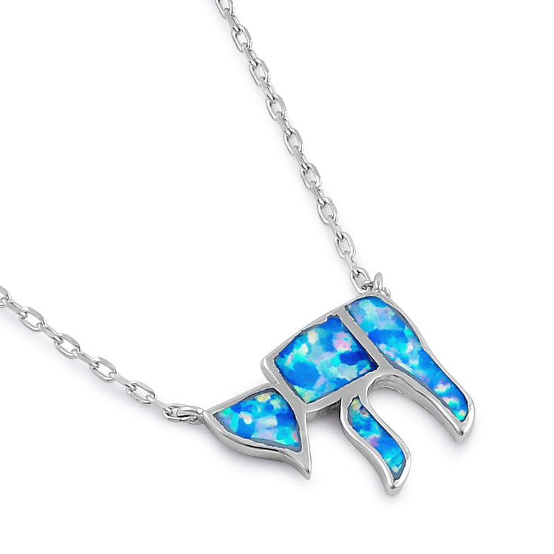 Sterling Silver Blue Lavender Lab Opal Health Symbol Necklace