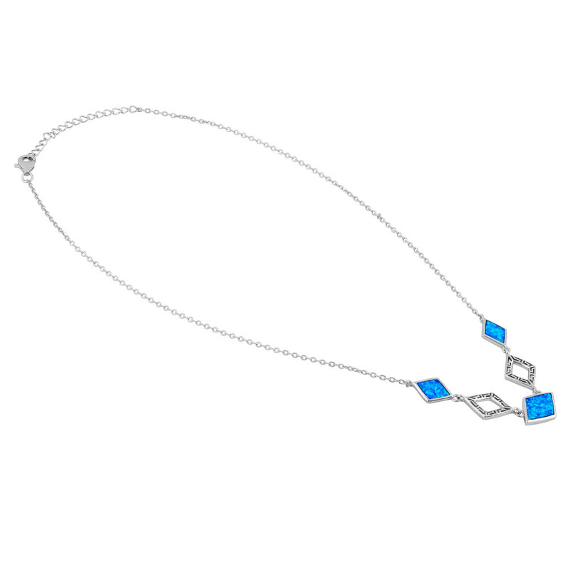 Sterling Silver Blue Lab Opal Greek Diamond Necklace