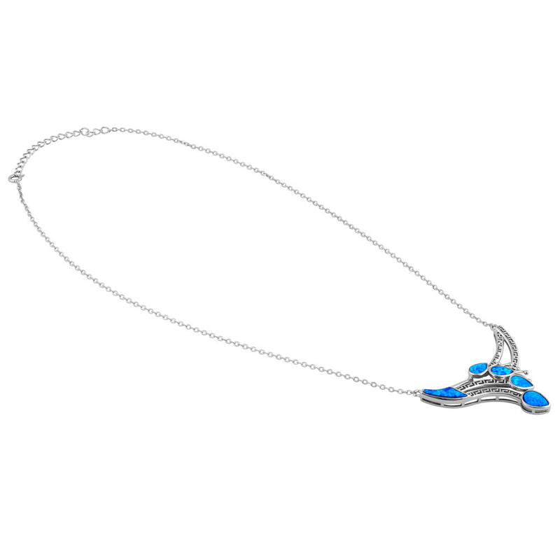 Sterling Silver Blue Lab Opal Anthurium Bouquet Greek Necklace