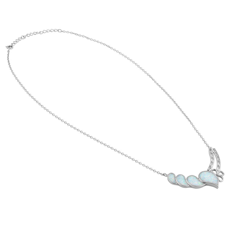 Sterling Silver White Lab Opal Curved Drops Greek Necklace