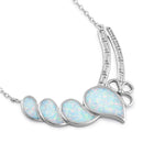 Sterling Silver White Lab Opal Curved Drops Greek Necklace
