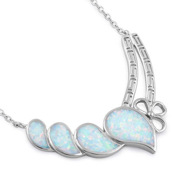 Sterling Silver White Lab Opal Curved Drops Greek Necklace