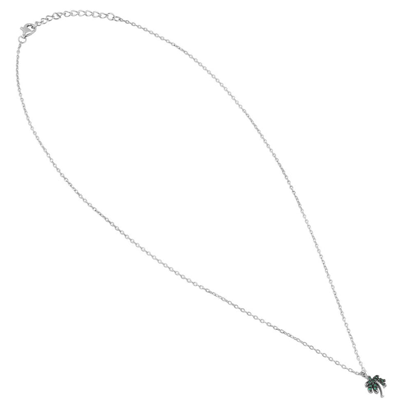 Sterling Silver Dainty Palm Tree Round Cut Emerald CZ Necklace