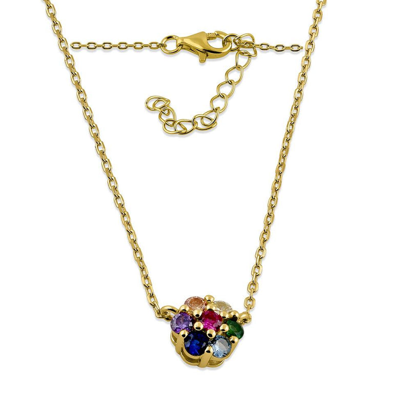 Sterling Silver Yellow Gold Plated Colorful CZ Flower Necklace