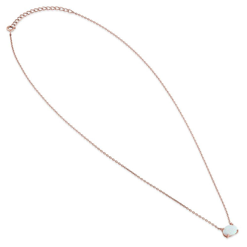 Sterling Silver Rose Gold Plated Oval White Lab Opal Necklace