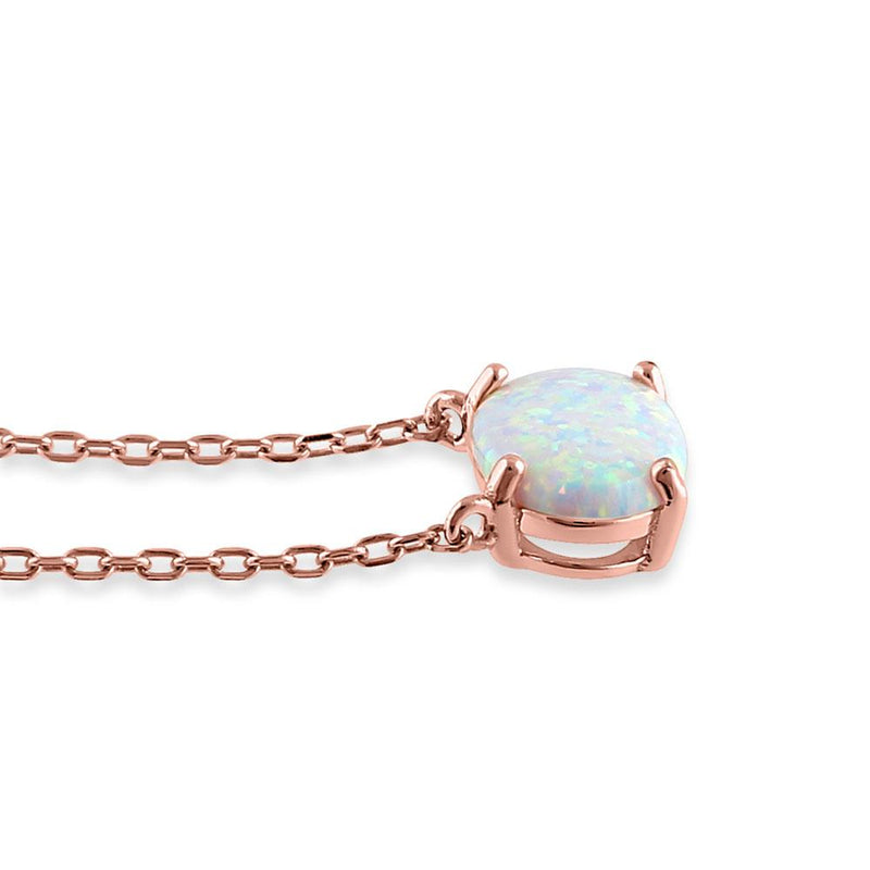 Sterling Silver Rose Gold Plated Oval White Lab Opal Necklace