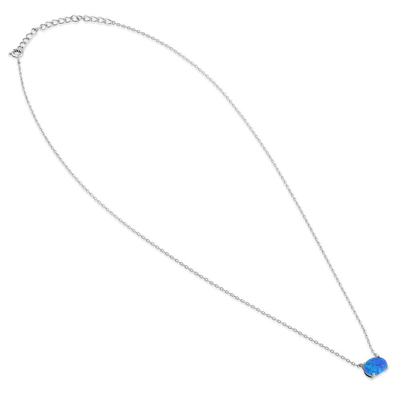 Sterling Silver Blue Lab Opal Oval Necklace