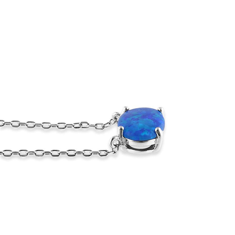 Sterling Silver Blue Lab Opal Oval Necklace