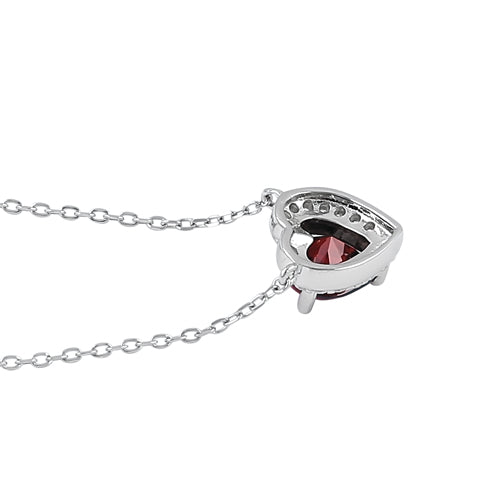 Sterling Silver Dark Garnet and Clear CZ Heart Halo Necklace