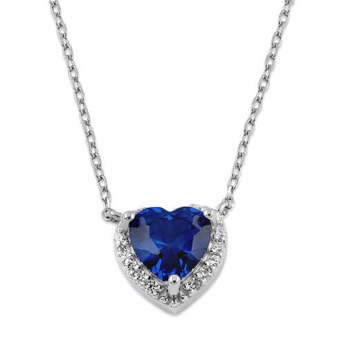 Sterling Silver Blue and Clear CZ Heart Halo Necklace