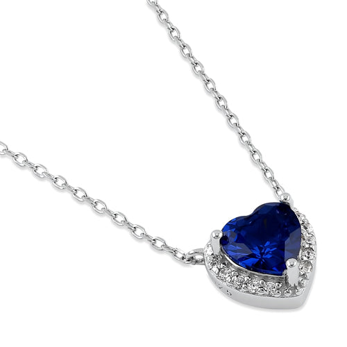 Sterling Silver Blue and Clear CZ Heart Halo Necklace