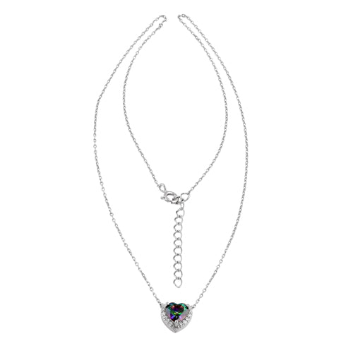 Sterling Silver Rainbow and Clear CZ Heart Halo Necklace