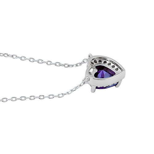 Sterling Silver Amethyst and Clear CZ Heart Halo Necklace