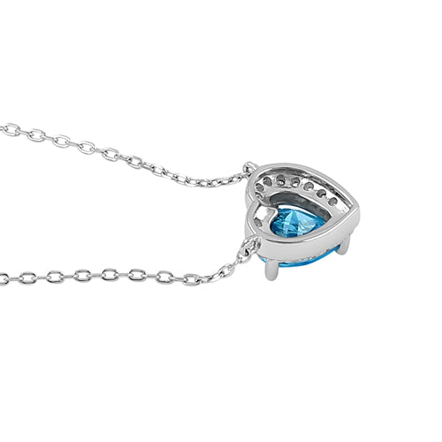 Sterling Silver Blue Topaz and Clear CZ Heart Halo Necklace