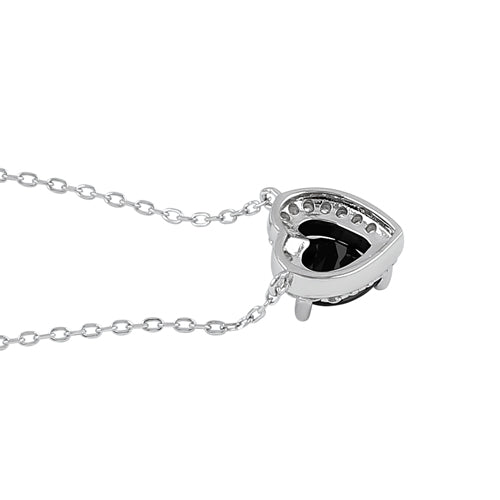 Sterling Silver Black and Clear CZ Heart Halo Necklace