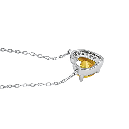 Sterling Silver Yellow and Clear CZ Heart Halo Necklace