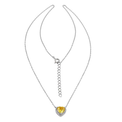 Sterling Silver Yellow and Clear CZ Heart Halo Necklace