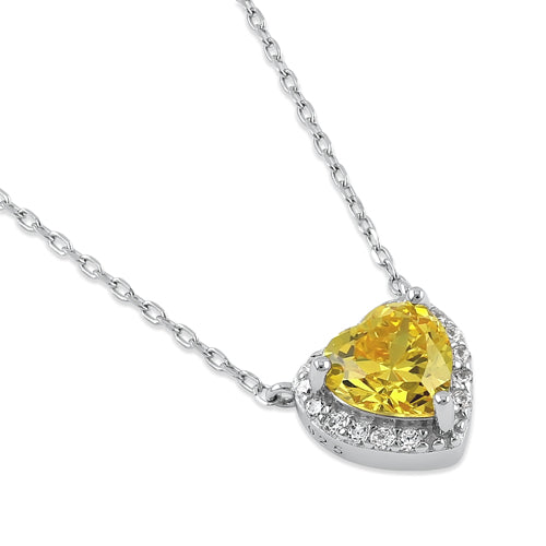 Sterling Silver Yellow and Clear CZ Heart Halo Necklace