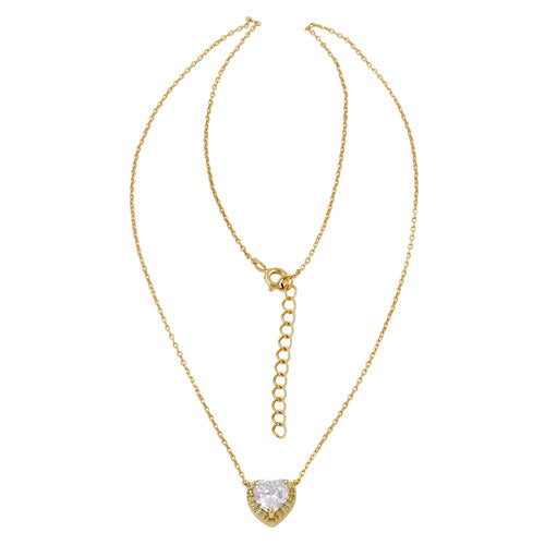 Sterling Silver Clear and Yellow CZ Heart Halo Gold Plated Necklace