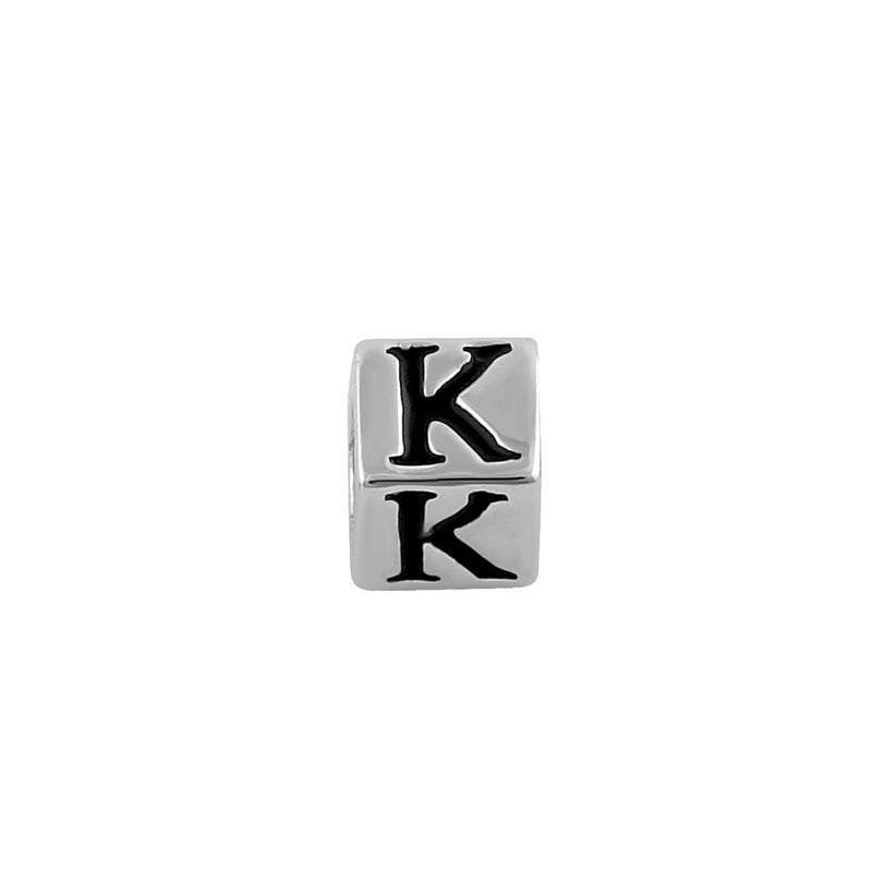 Sterling Silver 4.5mm Letter K Cube Pendant