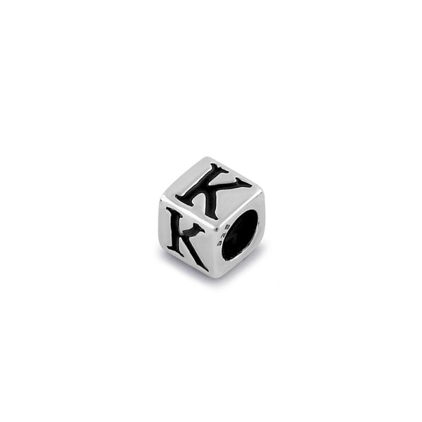 Sterling Silver 4.5mm Letter K Cube Pendant