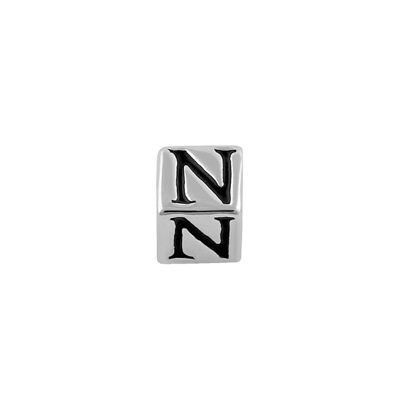 Sterling Silver 4.5mm Letter N Cube Pendant