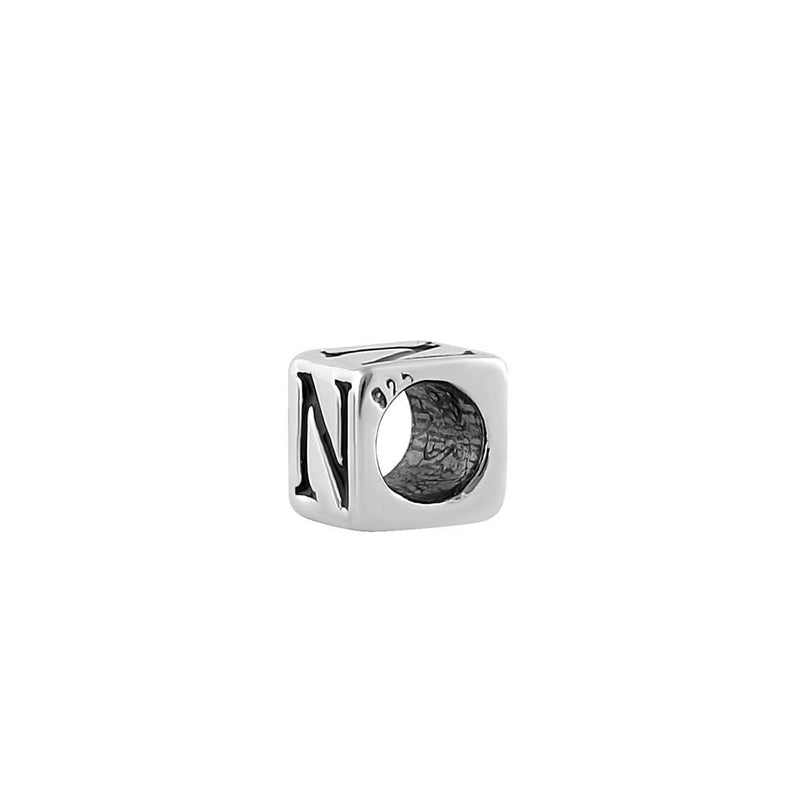 Sterling Silver 4.5mm Letter N Cube Pendant