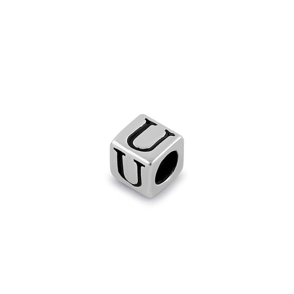 Sterling Silver 4.5mm Letter U Cube Pendant