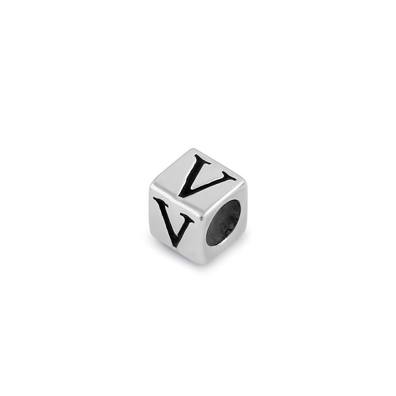 Sterling Silver 4.5mm Letter V Cube Pendant