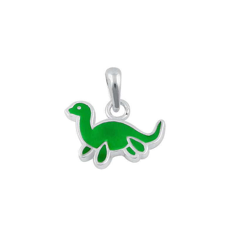 Sterling Silver Green Enamel Dinosaur Pendant