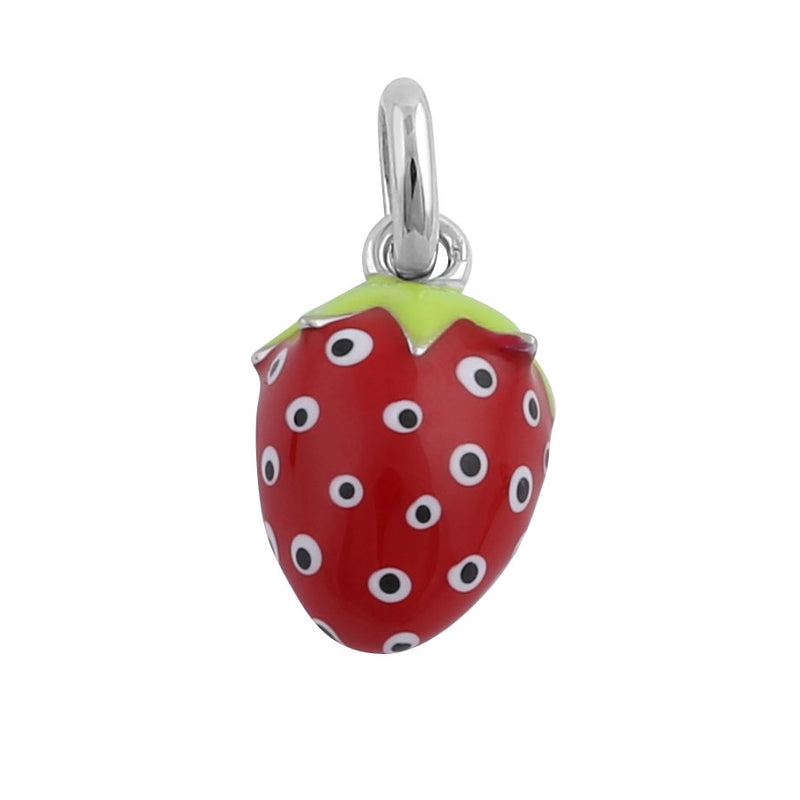 Sterling Silver Hand-Painted Cute Strawberry Pendant