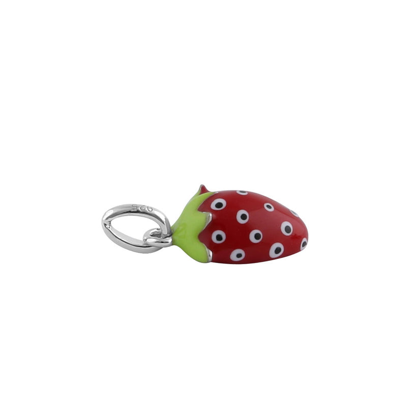 Sterling Silver Hand-Painted Cute Strawberry Pendant