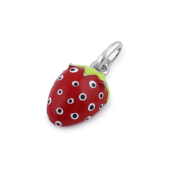 Sterling Silver Hand-Painted Cute Strawberry Pendant