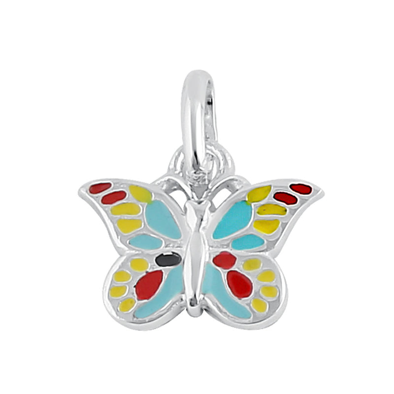 Sterling Silver Multi Color Butterfly Enamel Pendant
