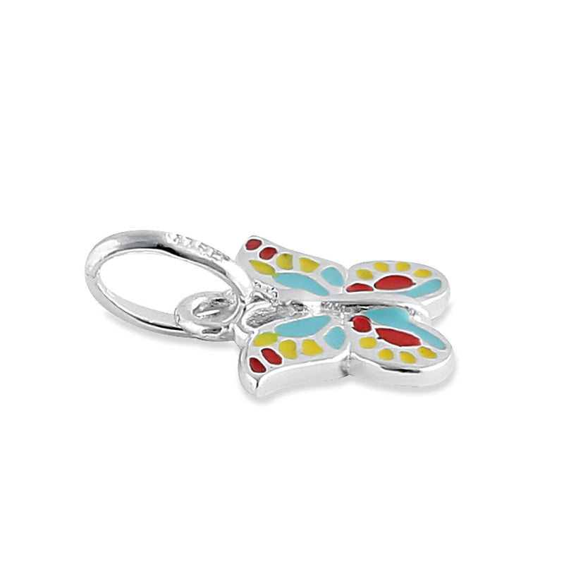 Sterling Silver Multi Color Butterfly Enamel Pendant