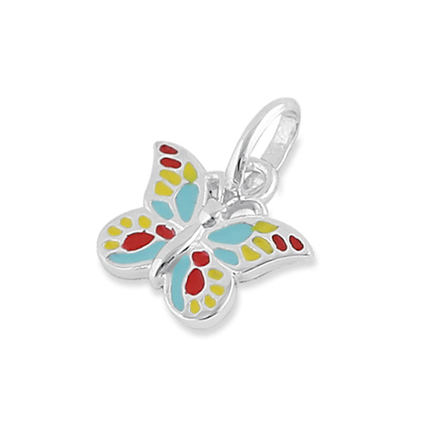Sterling Silver Multi Color Butterfly Enamel Pendant